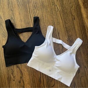 90 Degree Black and White Ribbed Seamless Sport Bra Set of 2